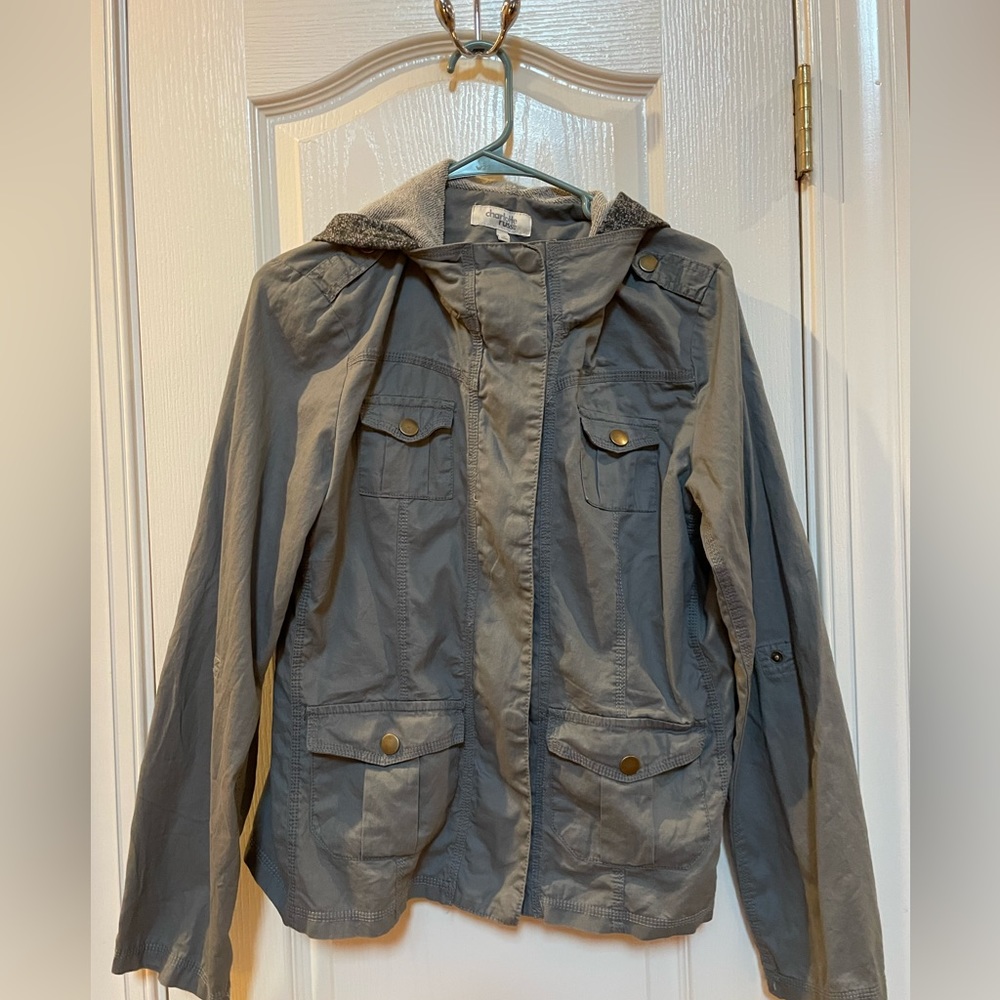 Charlotte Russe lightweight jacket. Gray. Size medium with hood.